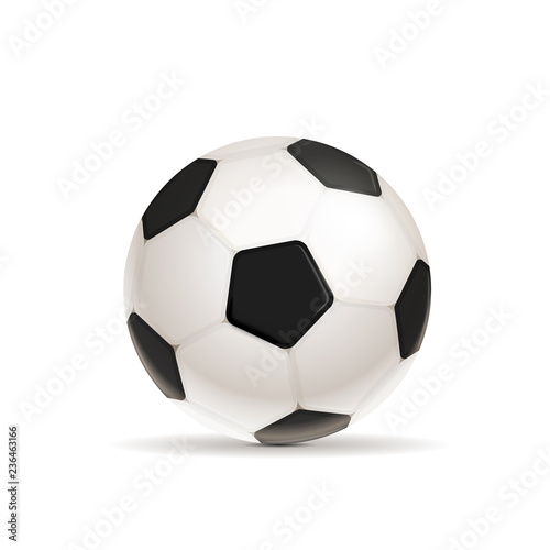 Realistic glossy football ball with shadow on white