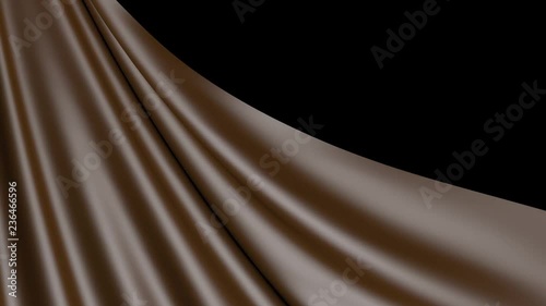 Falling coffee color fabric 3D. Background canvas fluttering waves in the wind.