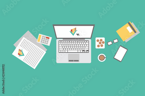Tableau sur toile Laptop Computer Business Icon Timework Vector Hot Coffee