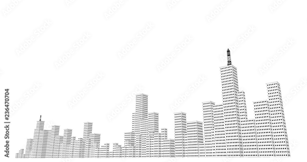 Silhouette of skyscrapers on a white background. Sketch line drawing