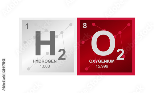 Vector symbol of hydrogen peroxide H2O2 compound consisting from hydrogen and oxygen atoms and molecules on the background from connected molecules photo