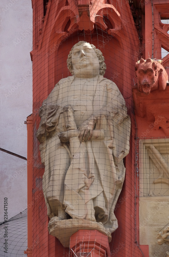 Saint Philip the Apostle statue on the portal of the Marienkapelle in Wurzburg, Bavaria, Germany