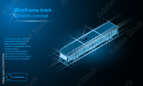 Isometric wireframe tramway vector illustration.