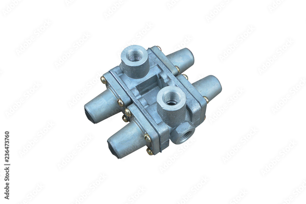 air pneumatic brakes of the trailer with a crane truck isolated on white background air pneumatic brakes of the trailer with a crane truck isolated on white background