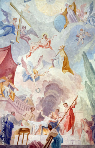 Martyrdom of the Saint Lawrence, ceiling fresco in the Saint Lawrence church in Denkendorf, Germany