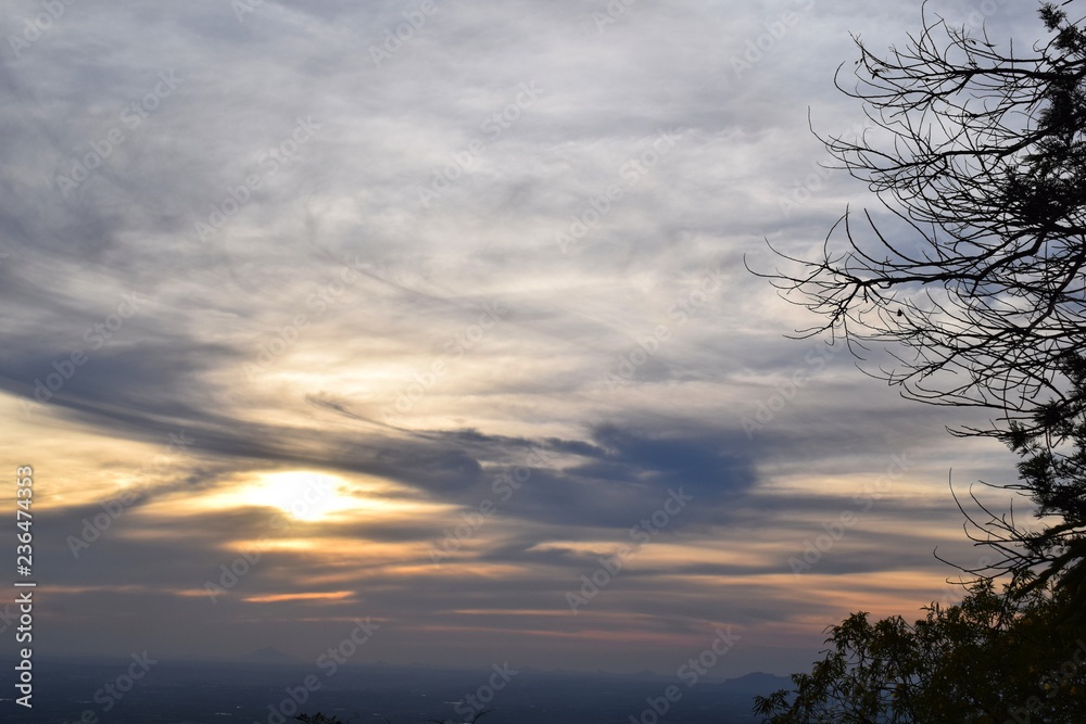 Bangalore, Karnataka, India - January 13, 2018: Evening sky view from Nandi Hills.