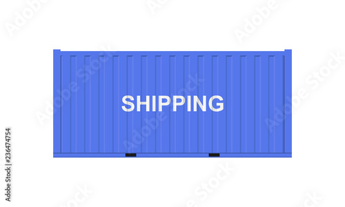 Blue shipping container flat vector illustration isolated on white background.