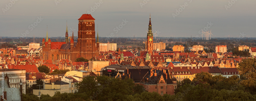Panorama of Gdansk at sunset