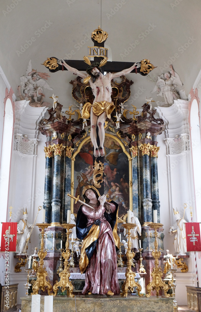 Virgin Mary under the Cross, statue in the Saint Martin church in Unteressendorf, Germany