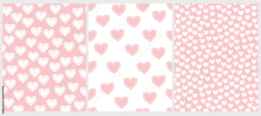 Cute Hand Drawn Irregular Hearts Vector Patterns. White and Pink Simple Lovely Pastel Color Design. White and Light Pink Background. Infantile Style Illustration. Cute Hand Drawn Irregular Hearts Vector Patterns. White and Pink Simple Lovely Pastel Color Design. White and Light Pink Background. Infantile Style Illustration.