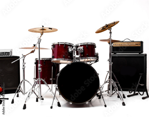 drum set on white background. musical instruments