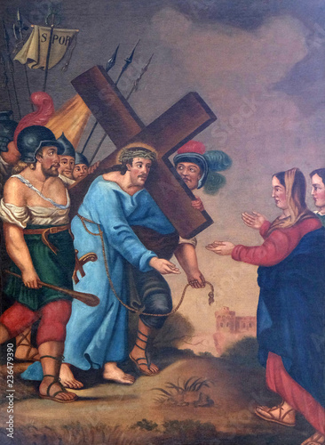 Canvas Print 4th Stations of the Cross, Jesus meets His Mother, Maria im Grunen Tal pilgrimag