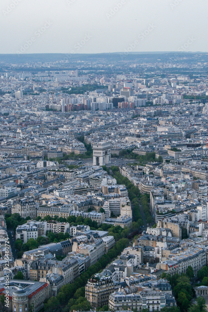 Paris panoramic air view from the Eiffel Tower. Travel around Paris. Sightseeing of France.