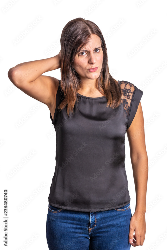 worried and surprise young woman isolated on a white background worried and surprise young woman isolated on a white background