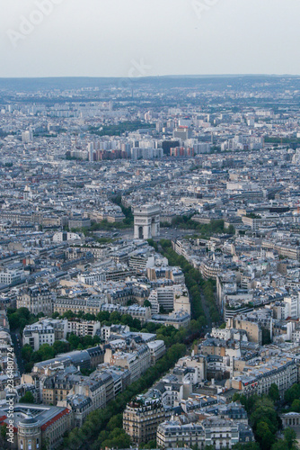 Paris panoramic air view from the Eiffel Tower. Travel around Paris. Sightseeing of France.