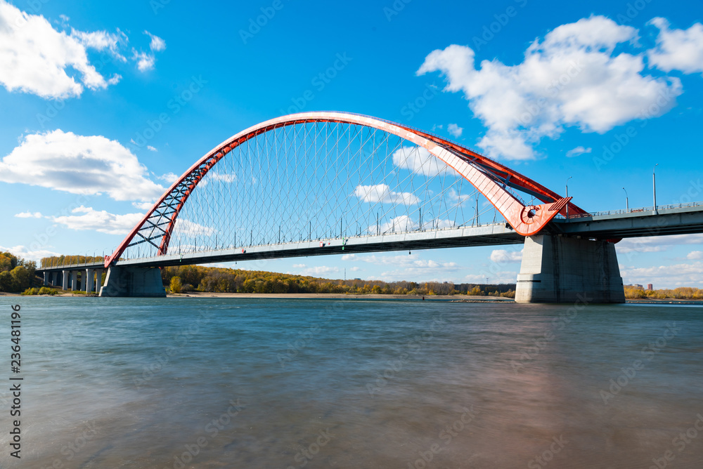 Fototapeta premium Bugrinsky Bridge over the River Ob, Novosibirsk, Russia