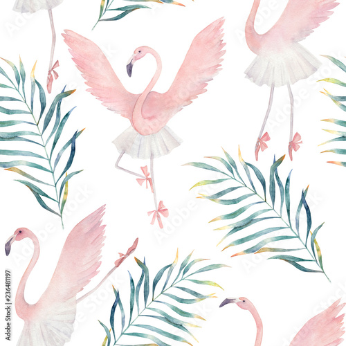 Fototapeta Balet taniec flamingo. Ręcznie rysowane ilustracji. Akwarela streszczenie wzór