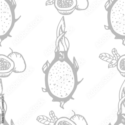 passion fruit, pitahaya tropical fruit seamless pattern