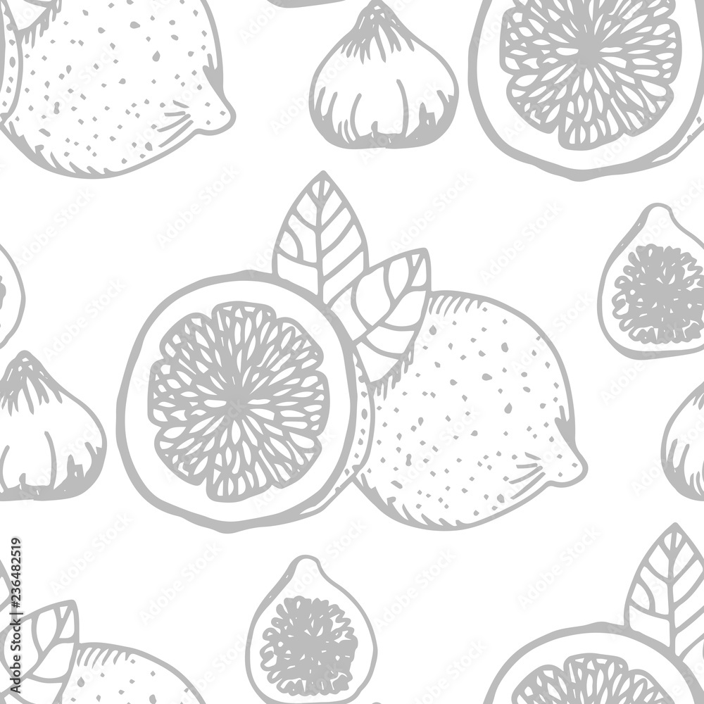 lemon, figs tropical fruits seamless pattern
