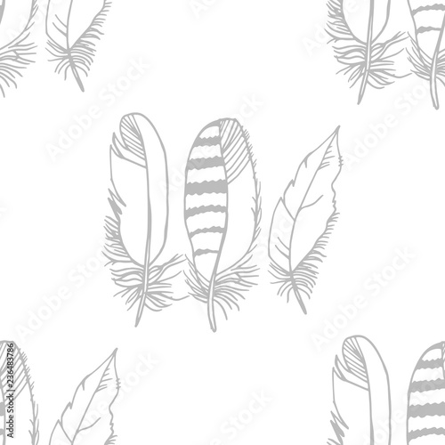 Obraz na plátně Mockingjay feather seamless pattern hand drawn sketch