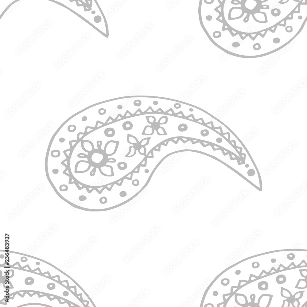 Fototapeta premium paisley seamless pattern, hand drawn indian cucumber, sketch