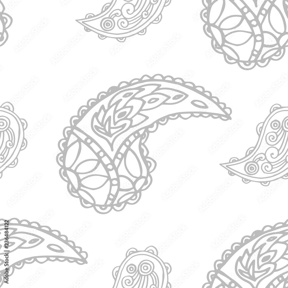 Obraz premium paisley seamless pattern, hand drawn indian cucumber, sketch