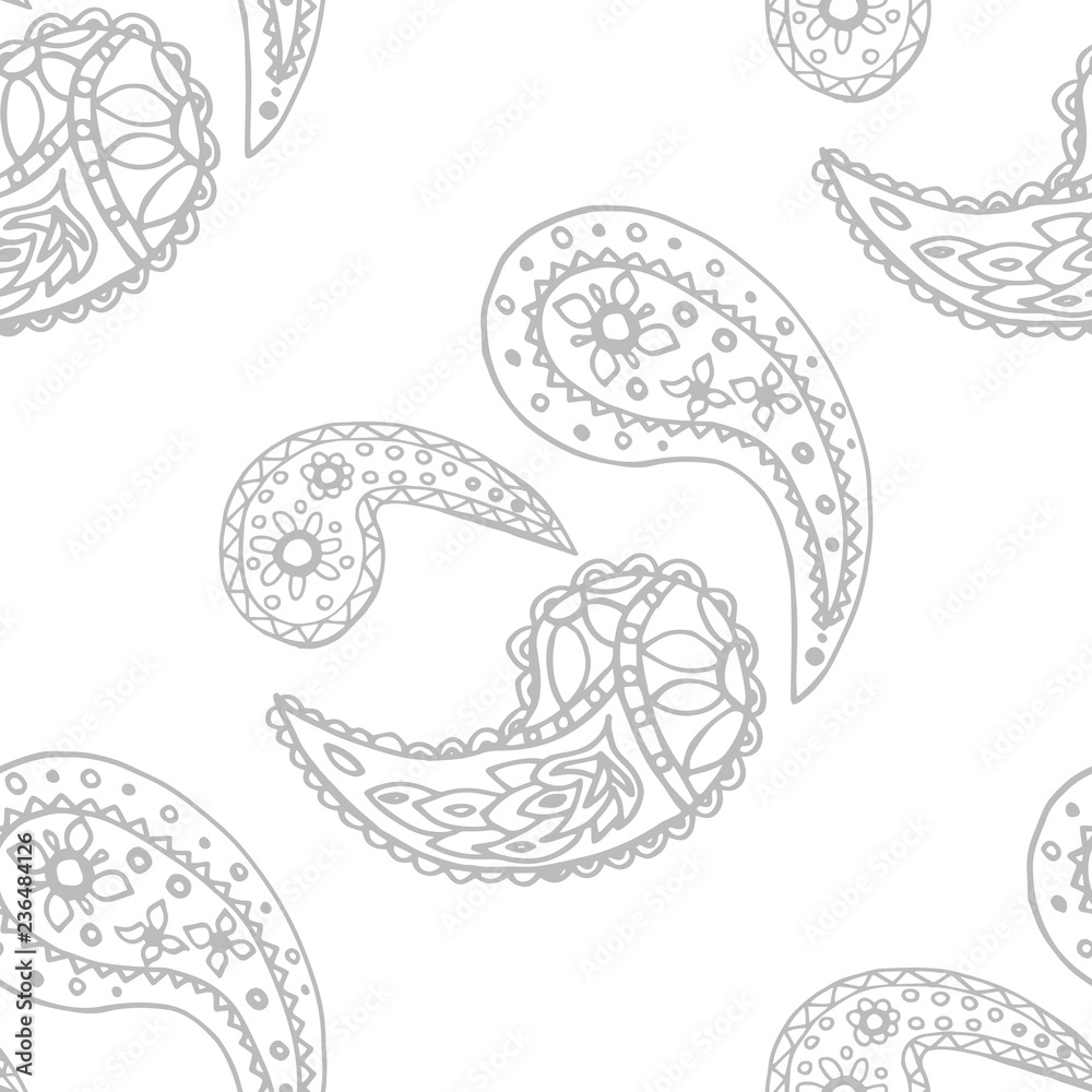Fototapeta premium paisley seamless pattern, hand drawn indian cucumber, sketch