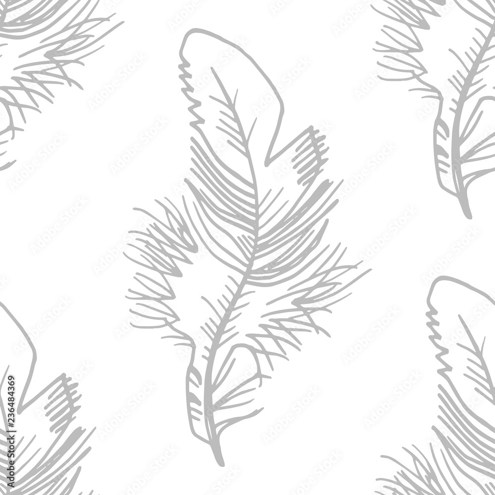Fototapeta premium feather seamless pattern hand drawn sketch