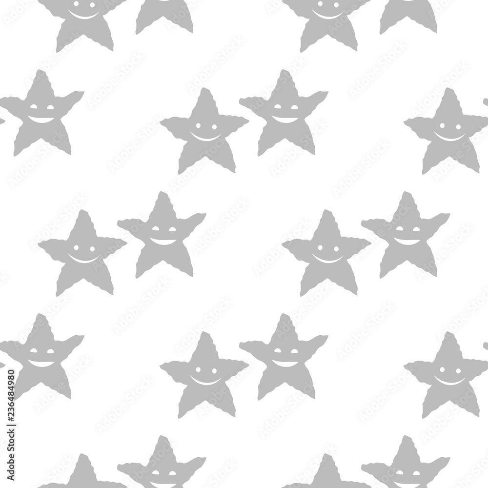 Geometric seamless pattern. Smiling starfish