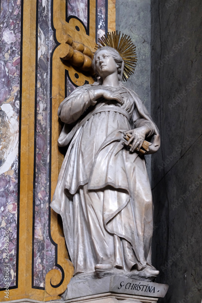 Obraz premium Saint Christina statue on the altar in the Cathedral of Santa Maria Assunta i San Cassiano in Bressanone, Italy