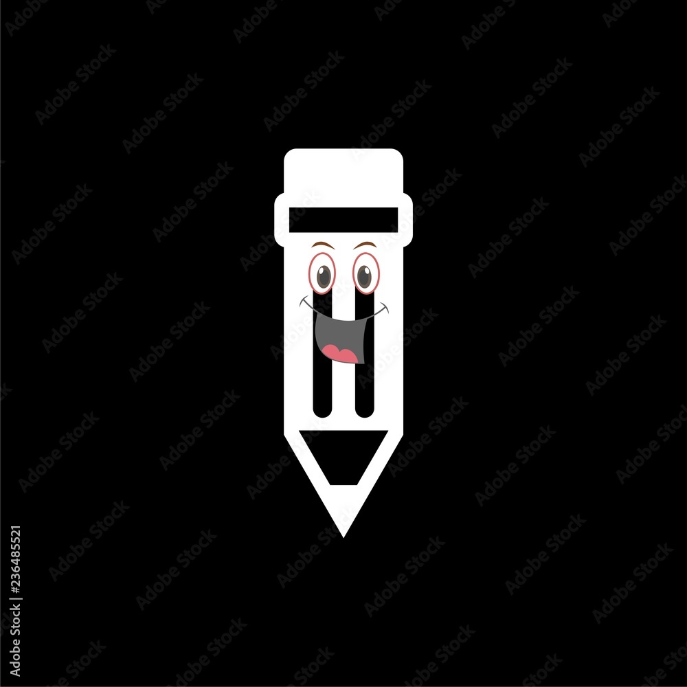 Wood Pencil icon, Smile face logo, Back to school sign on dark background Wood Pencil icon, Smile face logo, Back to school sign on dark background