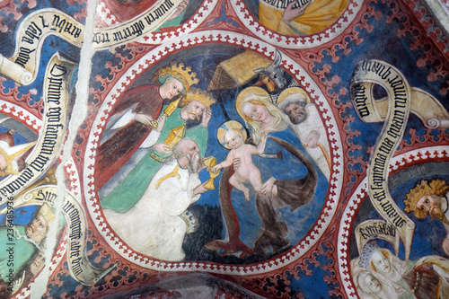 Adoration of the Magi, fresco in the cloister, Cathedral of Santa Maria Assunta i San Cassiano in Bressanone, Italy