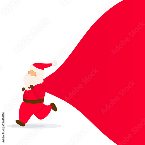 Santa Claus with bag. Running Santa.