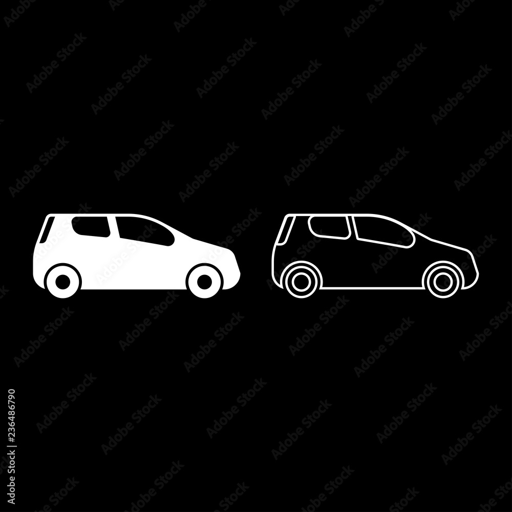 Mini car Compact shape for travel racing icon set white color illustration flat style simple image Mini car Compact shape for travel racing icon set white color illustration flat style simple image