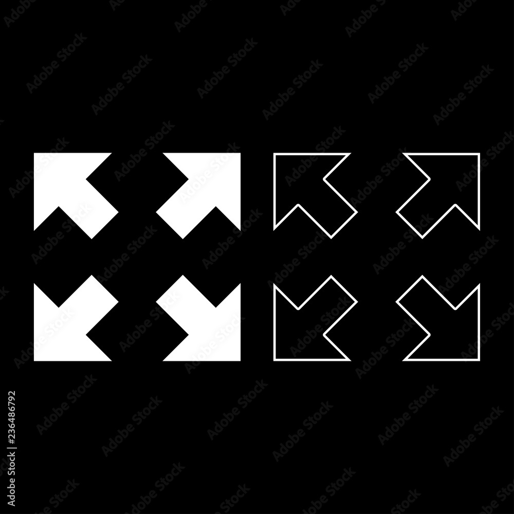 Four arrows pointing to different directions from the center icon set white color illustration flat style simple image Four arrows pointing to different directions from the center icon set white color illustration flat style simple image
