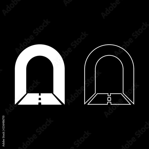 Subway tunnel with road for car icon set white color illustration flat style simple image