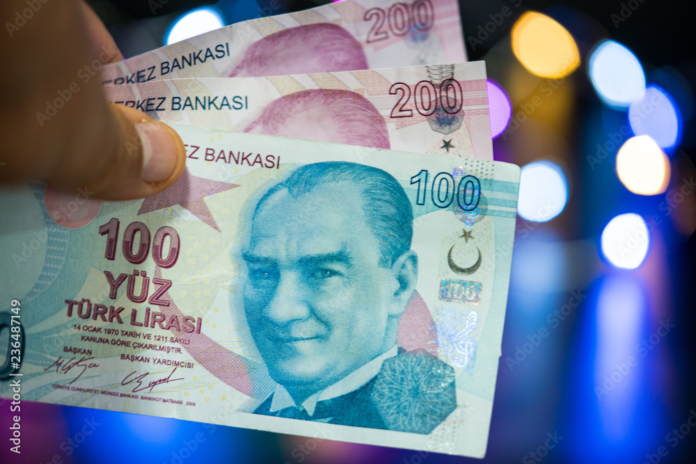 Fototapeta premium 100 and 200 Turkish banknotes 