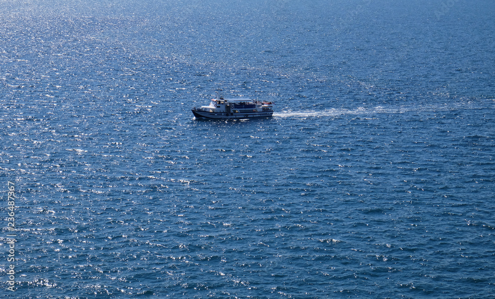 Typical touring boat on Adriatic sea in Portoroz, Slovenia