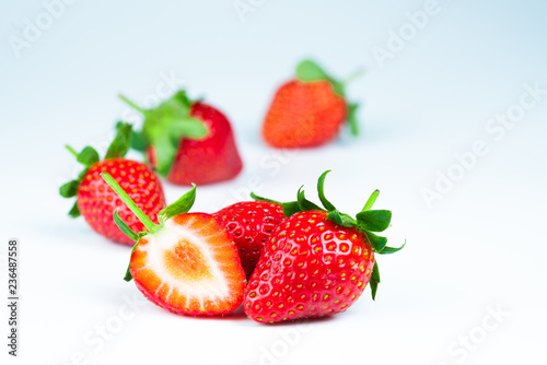 ripe red strawberry on white background 