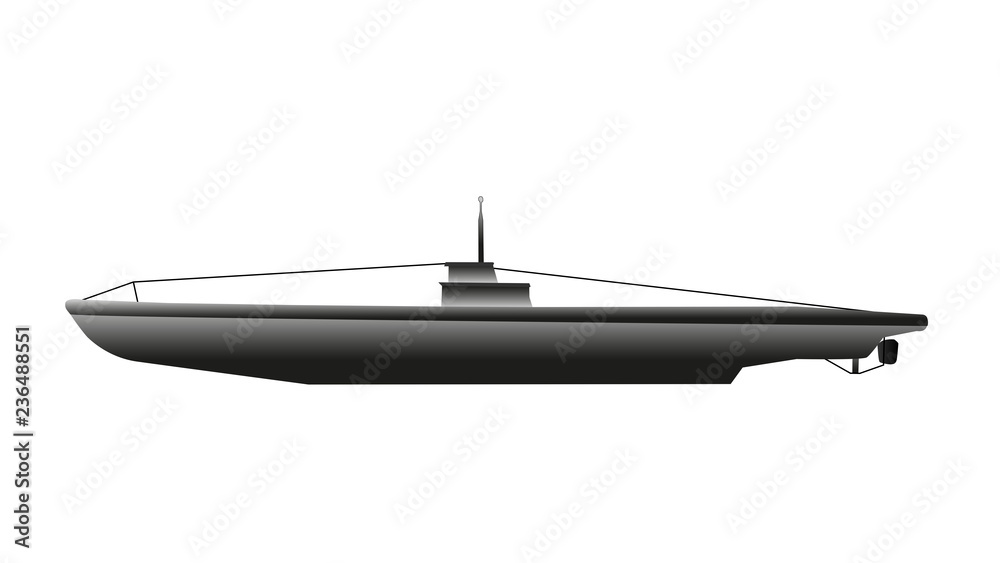 Submarine - simple element on white background, keyable illustration in high resolution.