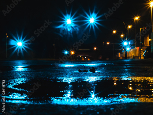 Wet city streets at night