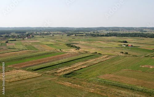 Aerial view of meadows and fields in Nothern Croatia in summertime, Zdencina, Croatia © zatletic
