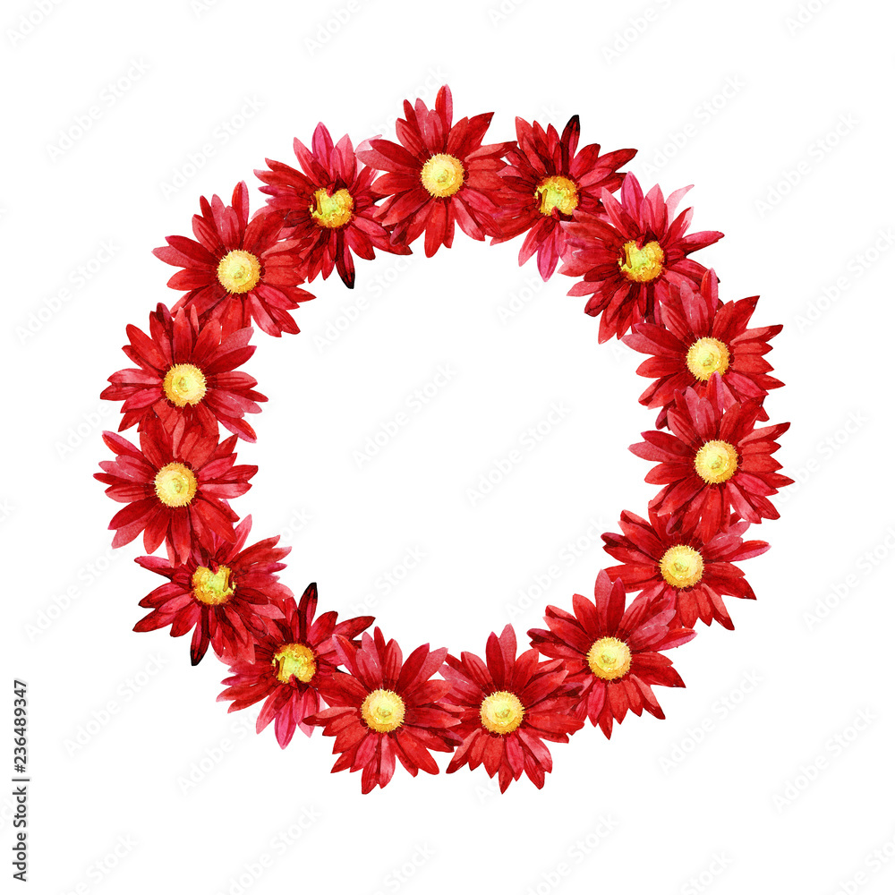 Fototapeta premium Round frame wreath of chrysanthemum flowers.