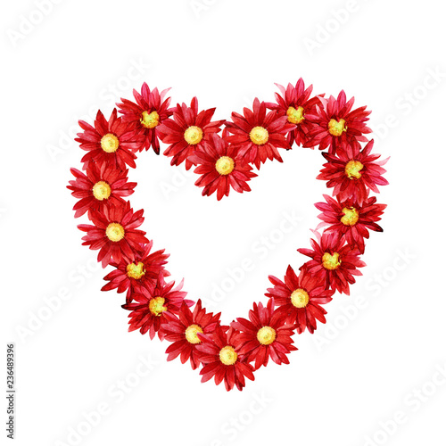 Frame in the shape of a heart from the flowers of chrysanthemums.