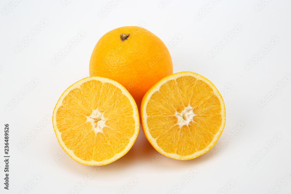Cut citrus fruit of orange on white background Cut citrus fruit of orange on white background