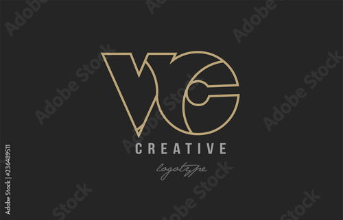 black and yellow gold alphabet letter vc v c logo combination company icon design