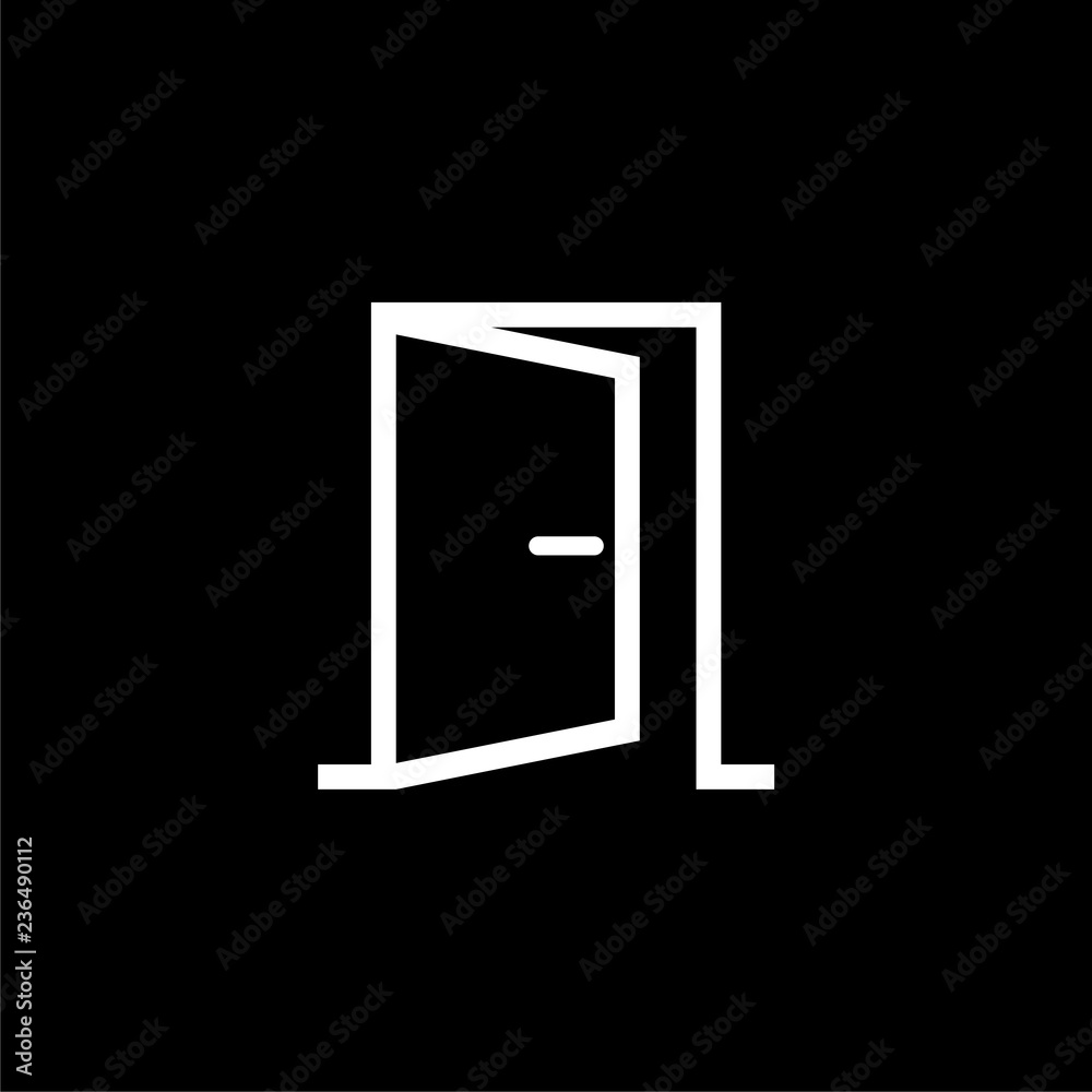 Open door simple icon or logo on dark background Open door simple icon or logo on dark background