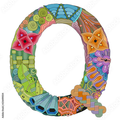 Letter Q zentangle. Vector object for decoration
