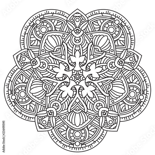 Black and white mandala vector isolated on white. Vector hand drawn circular decorative element.