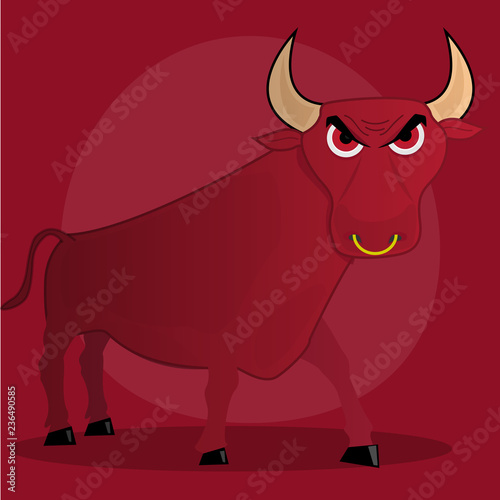 Angry Cartoon Bull. Illustration on red background.